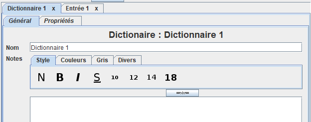 Panneau de dictionnaire
