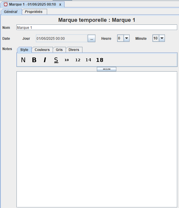 Panneau de marque temporelle