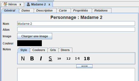 Panneau de personnage